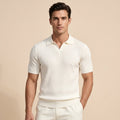 Mens Ice Silk Striped Half-Zip Polo Shirt Slim Fit Knitwear
