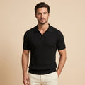 Mens Ice Silk Striped Half-Zip Polo Shirt Slim Fit Knitwear