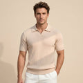 Mens Ice Silk Striped Half-Zip Polo Shirt Slim Fit Knitwear