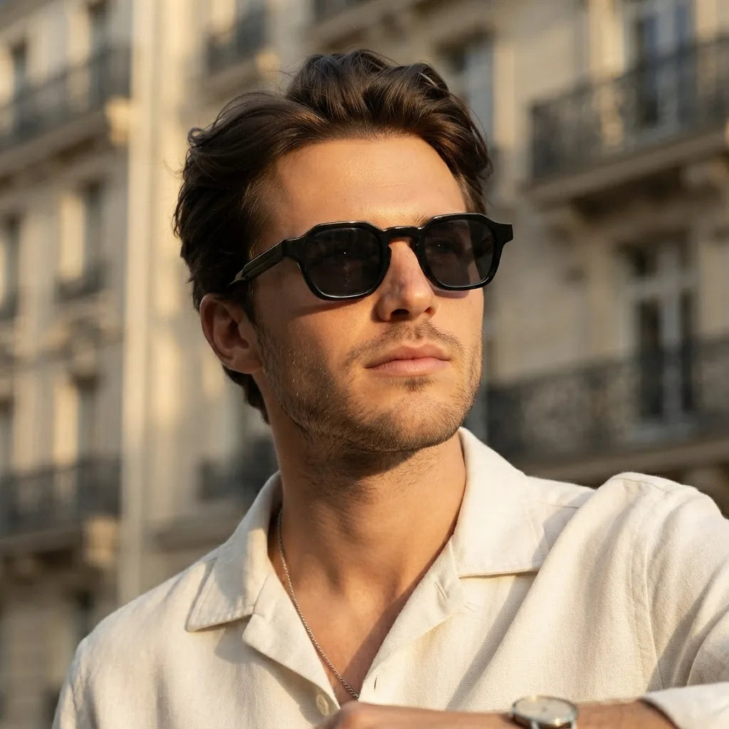 Le Carré onyx porté (homme 25 ans)