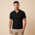 Mens Textured V-Neck Polo Shirt