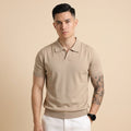 Mens V-Neck Short Sleeve Knit Polo Shirt