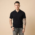 Mens V-Neck Short Sleeve Knit Polo Shirt