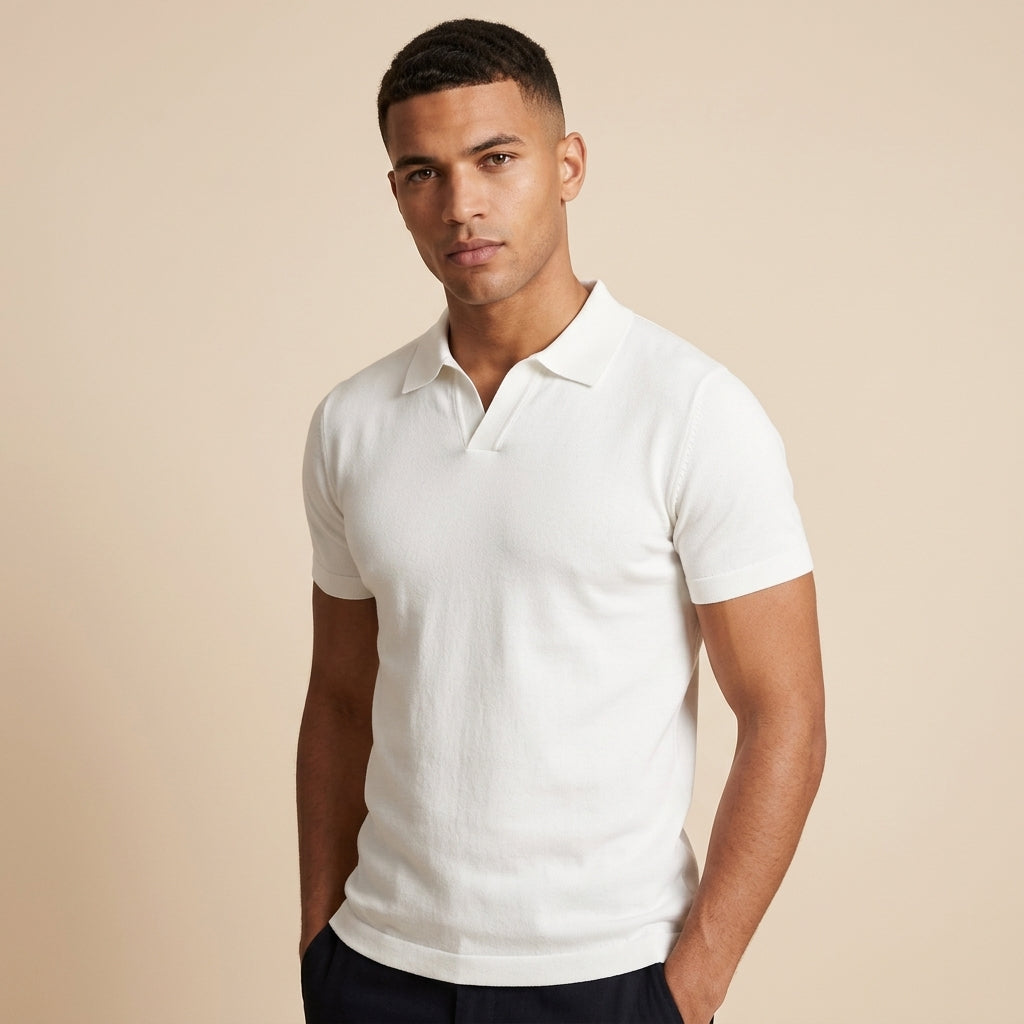 Mens V-Neck Short Sleeve Knit Polo Shirt