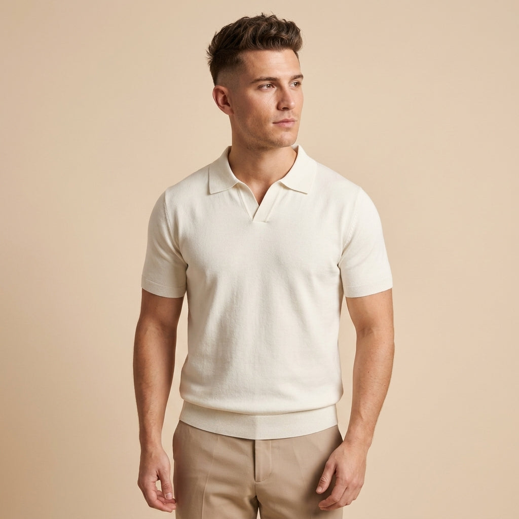 Mens V-Neck Short Sleeve Knit Polo Shirt