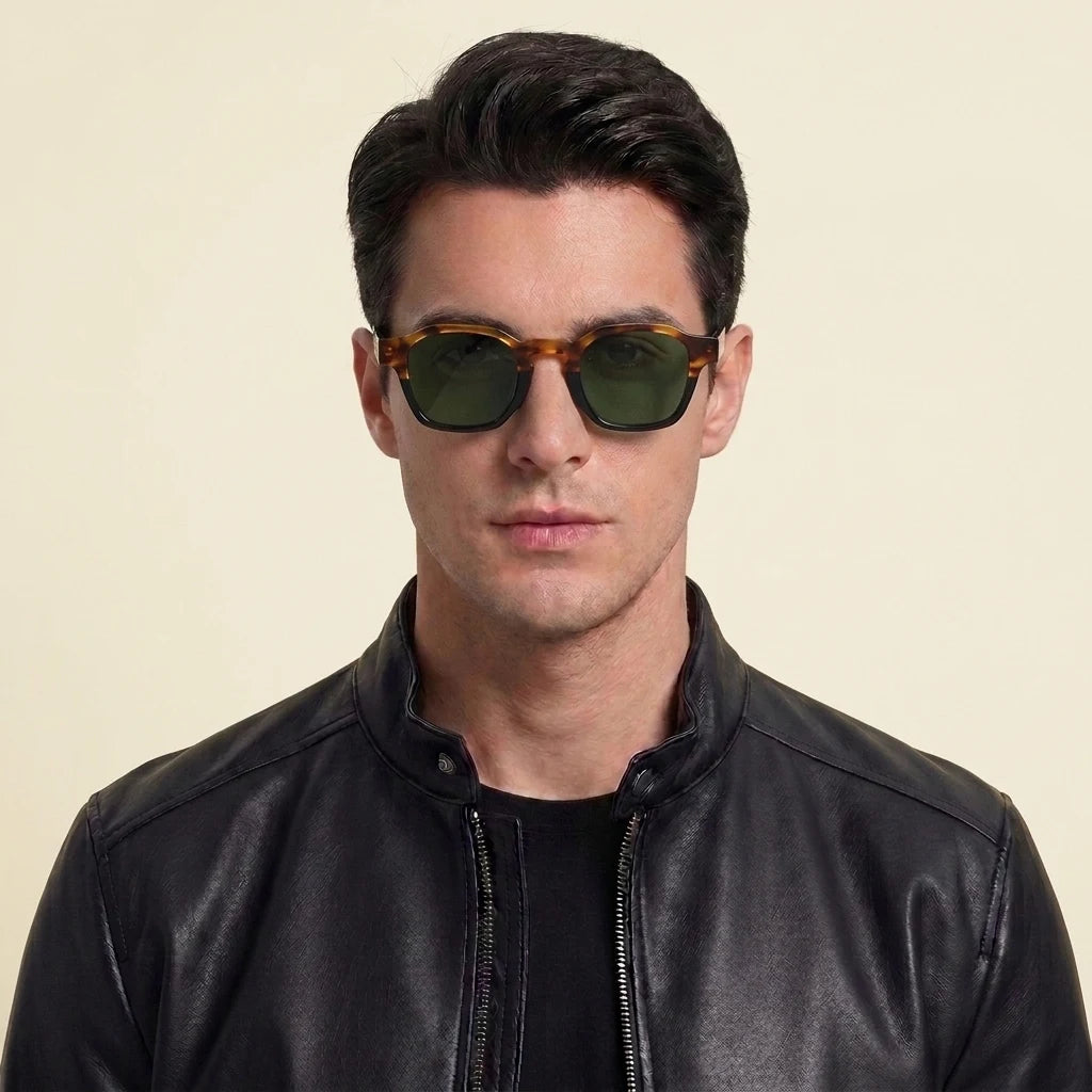 TS-V2 Black Top Beige Bottom Frame Green Lens - male